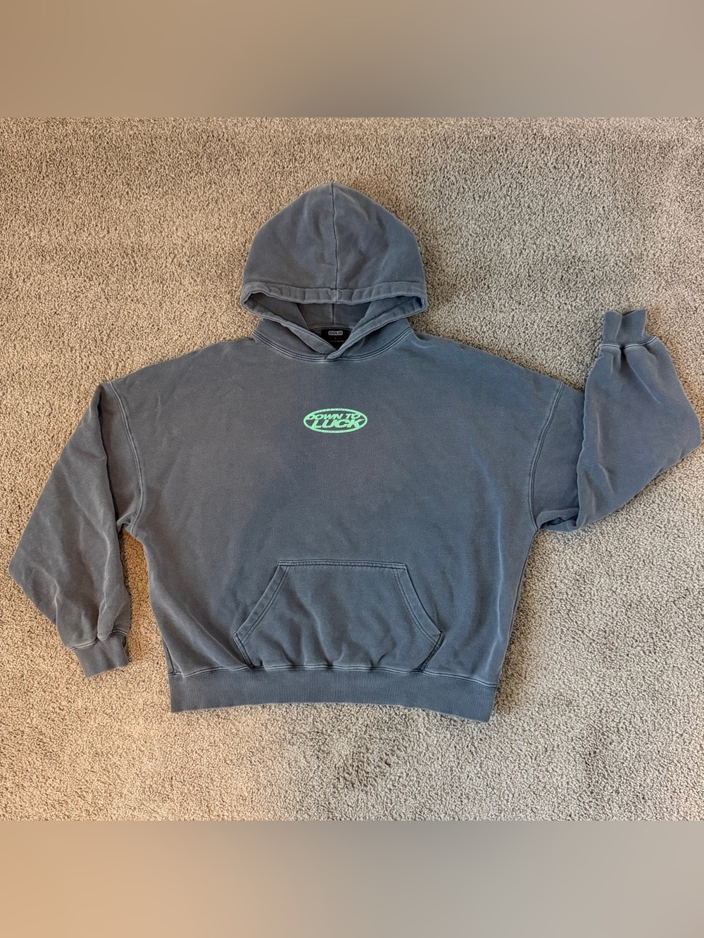 Cold Culture Gray Hooded Sweatshirt with Down To Luck Green Logo